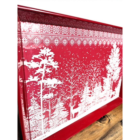 Michel Design Works Tray Red White Snowy Woodland Scene Christmas Winter Holiday - Picture 2 of 10